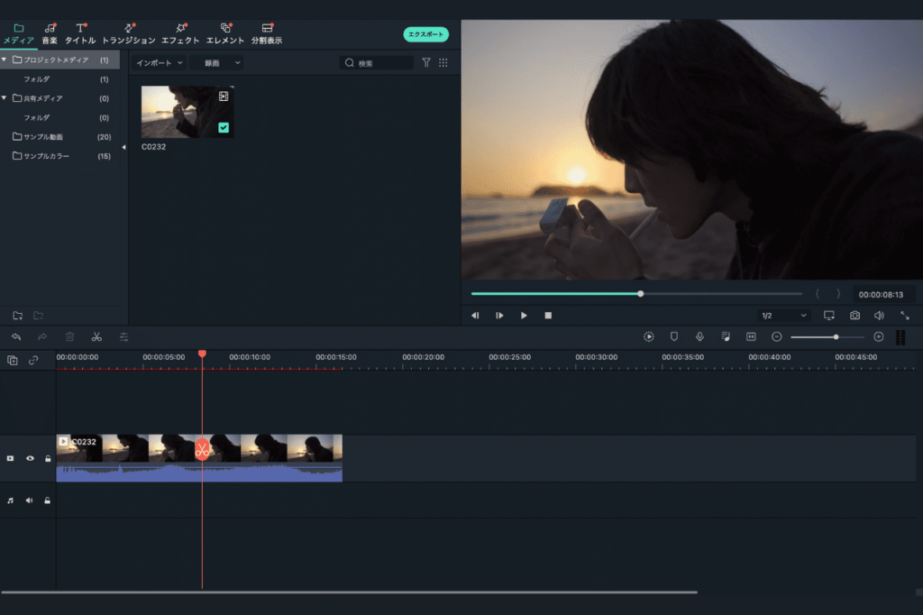 中田 暖人:Filmora Xの編集画面