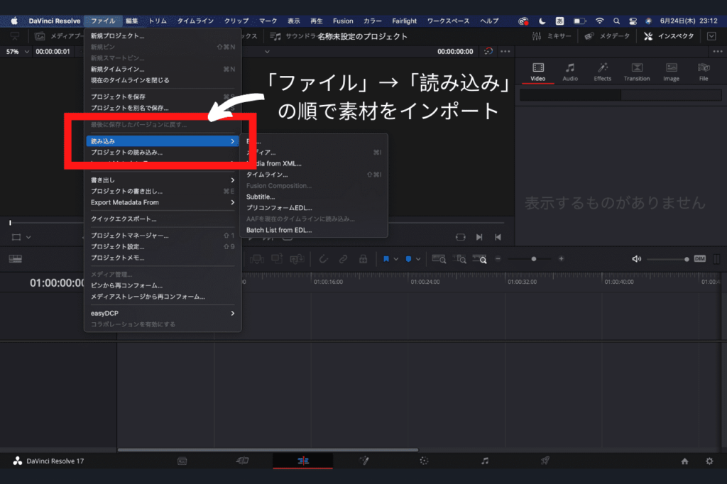 中田 暖人:DaVinci Resolve編集画面